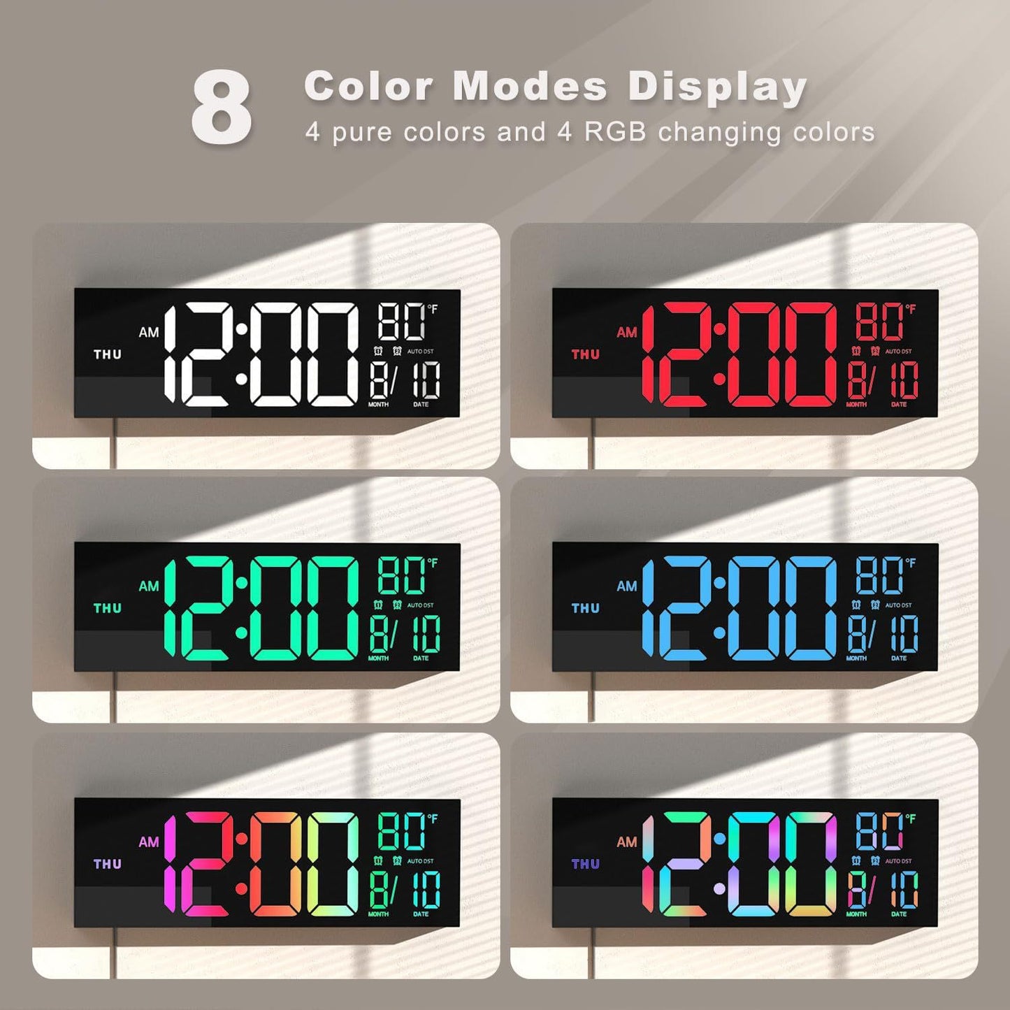 Large Digital Wall Clock with Remote Control Big LED/Dual Alarm/8 RGB Colors Digital Alarm Clock Electronic Watch