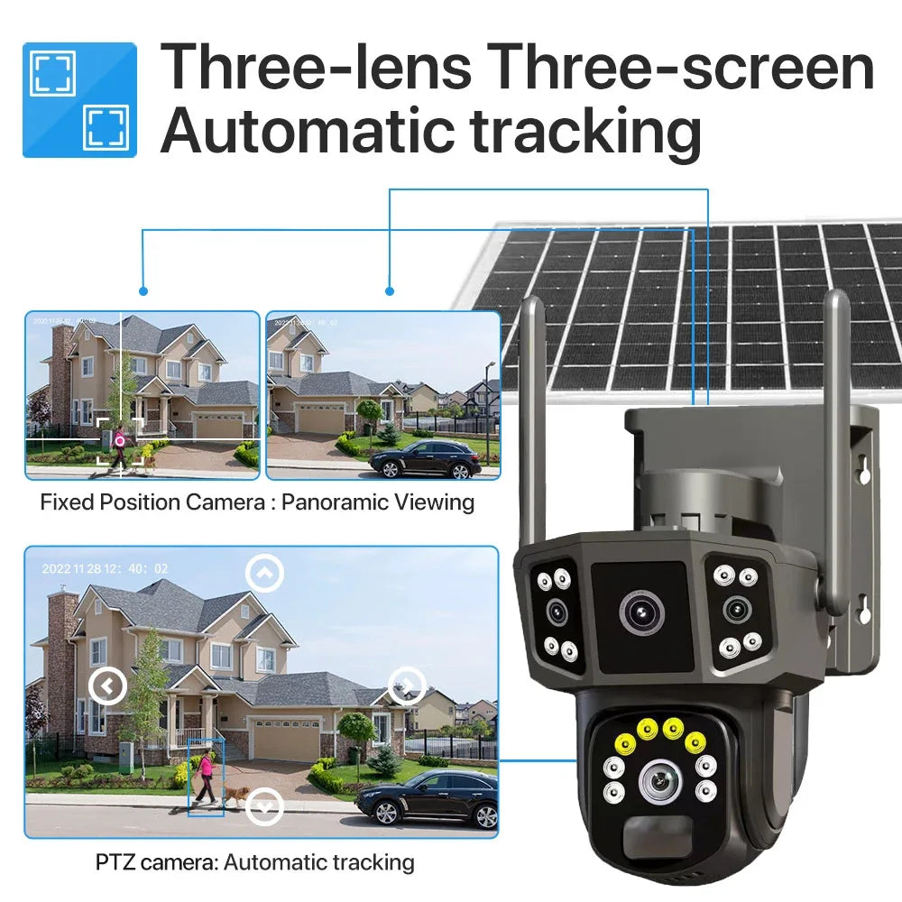 Outdoor panoramic pan tilt solar camera without power or network remote three screen night vision orchard monitoring camera