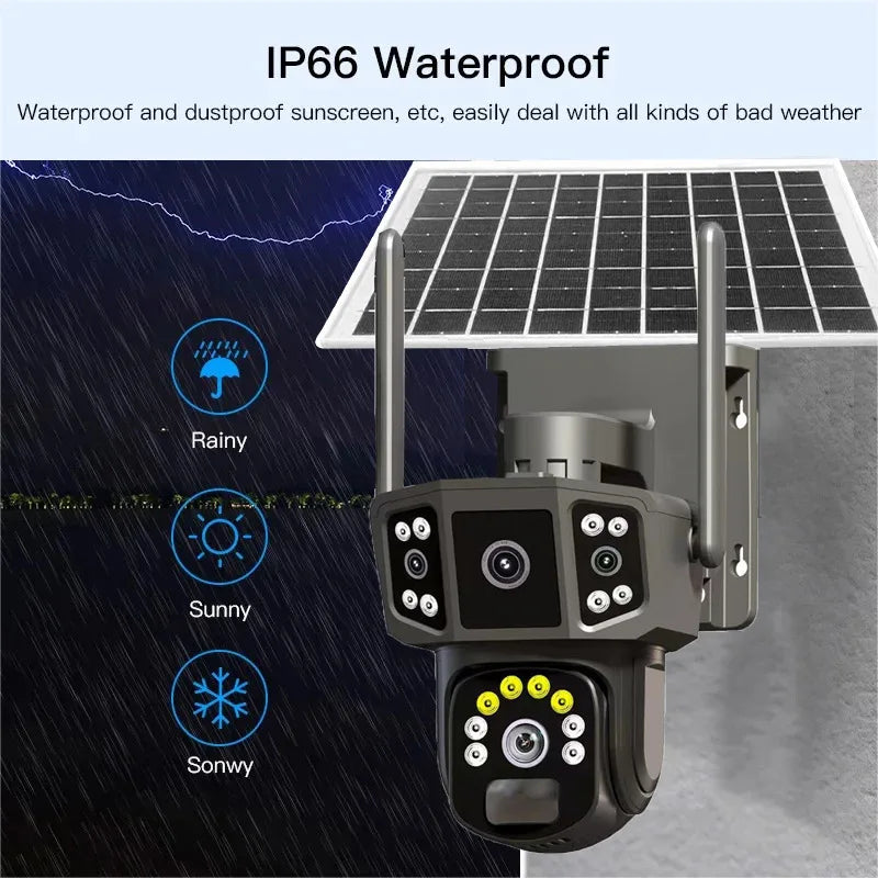 Outdoor panoramic pan tilt solar camera without power or network remote three screen night vision orchard monitoring camera