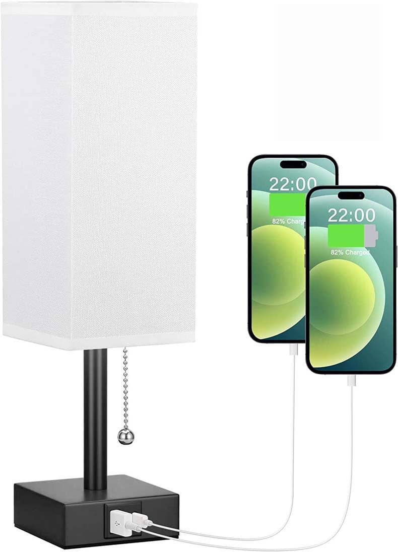 Linen 90 square desk lamp zipper switch three color temperature variable light A+C USB charging