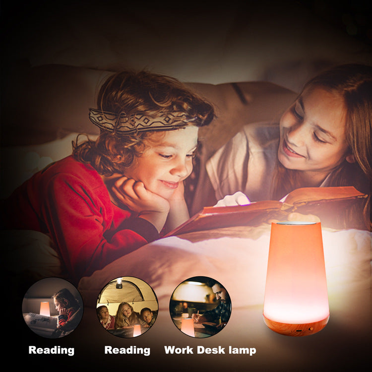 Wood grain remote control touch night light creative pat table lamp bedroom bedside lamp rainbow atmosphere light