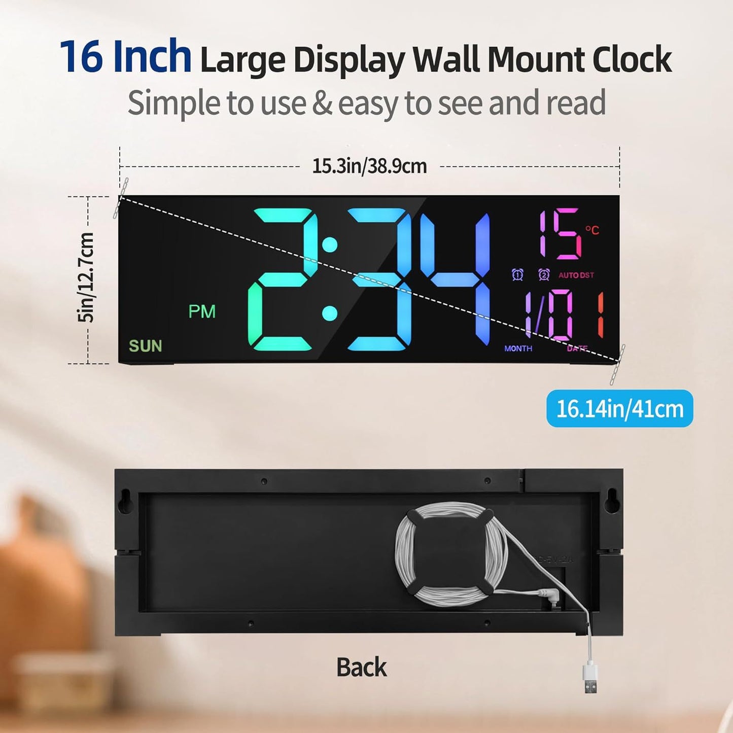 Large Digital Wall Clock with Remote Control Big LED/Dual Alarm/8 RGB Colors Digital Alarm Clock Electronic Watch